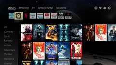 Dune HD main menu with streaming apps and movie posters