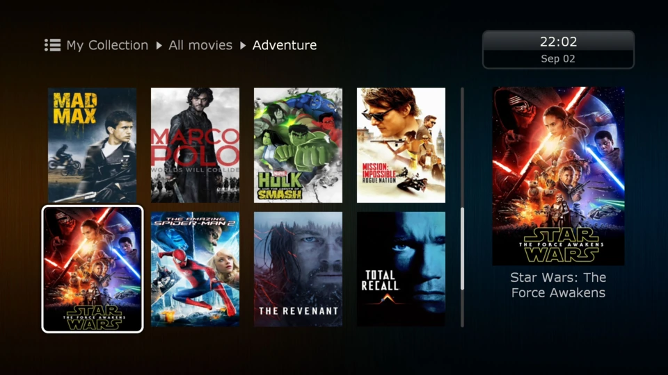 Dune HD movie catalogue with poster artwork and movie information