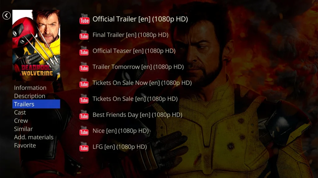 Dune HD movie trailer selection screen